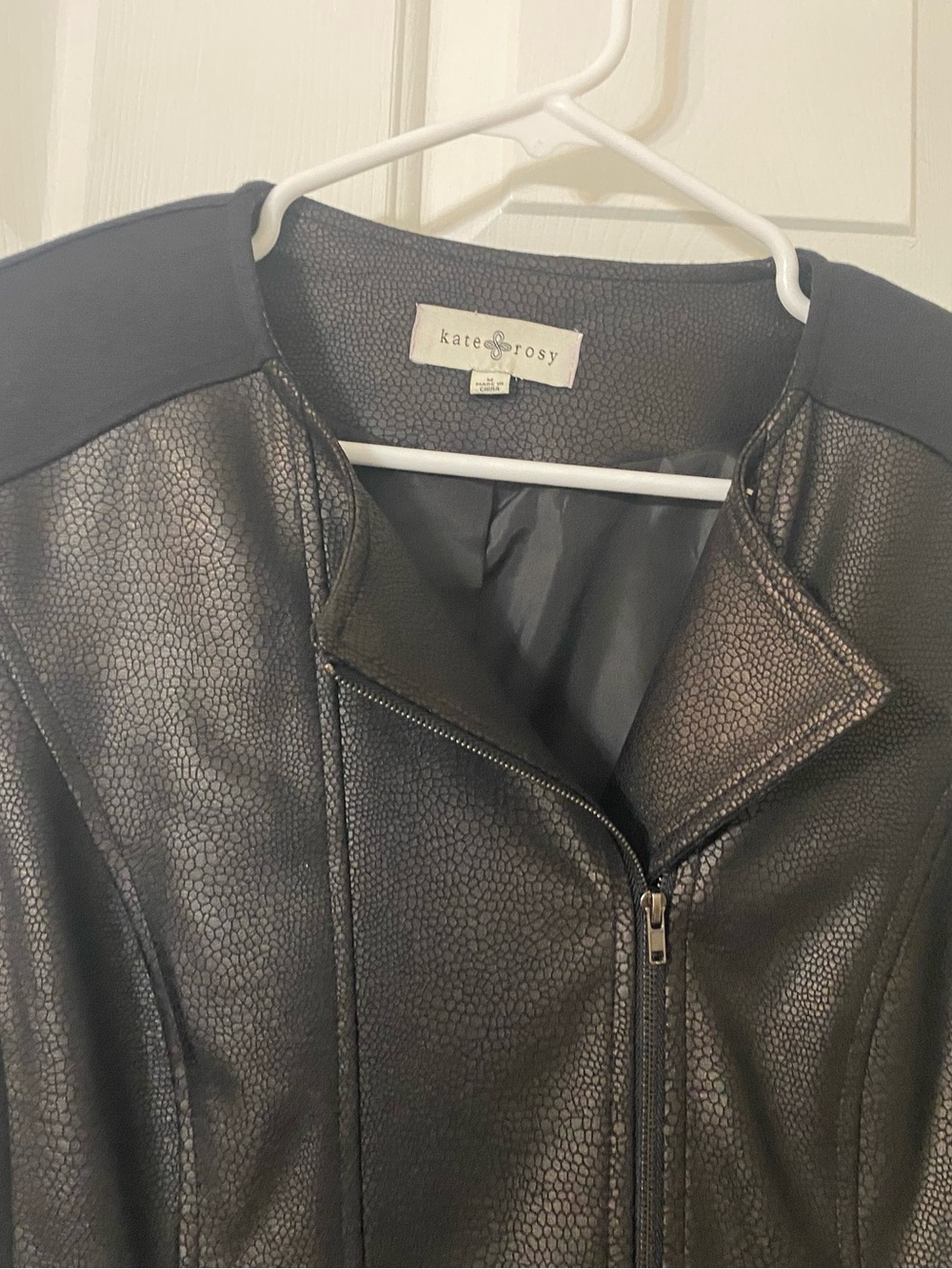 Black Textured Leather Moto Jacket